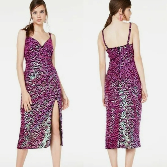 Sho by Tadashi Shoji | Richie Pink Iridescent Sequin Midi Dress NWT - Picture 2 of 8